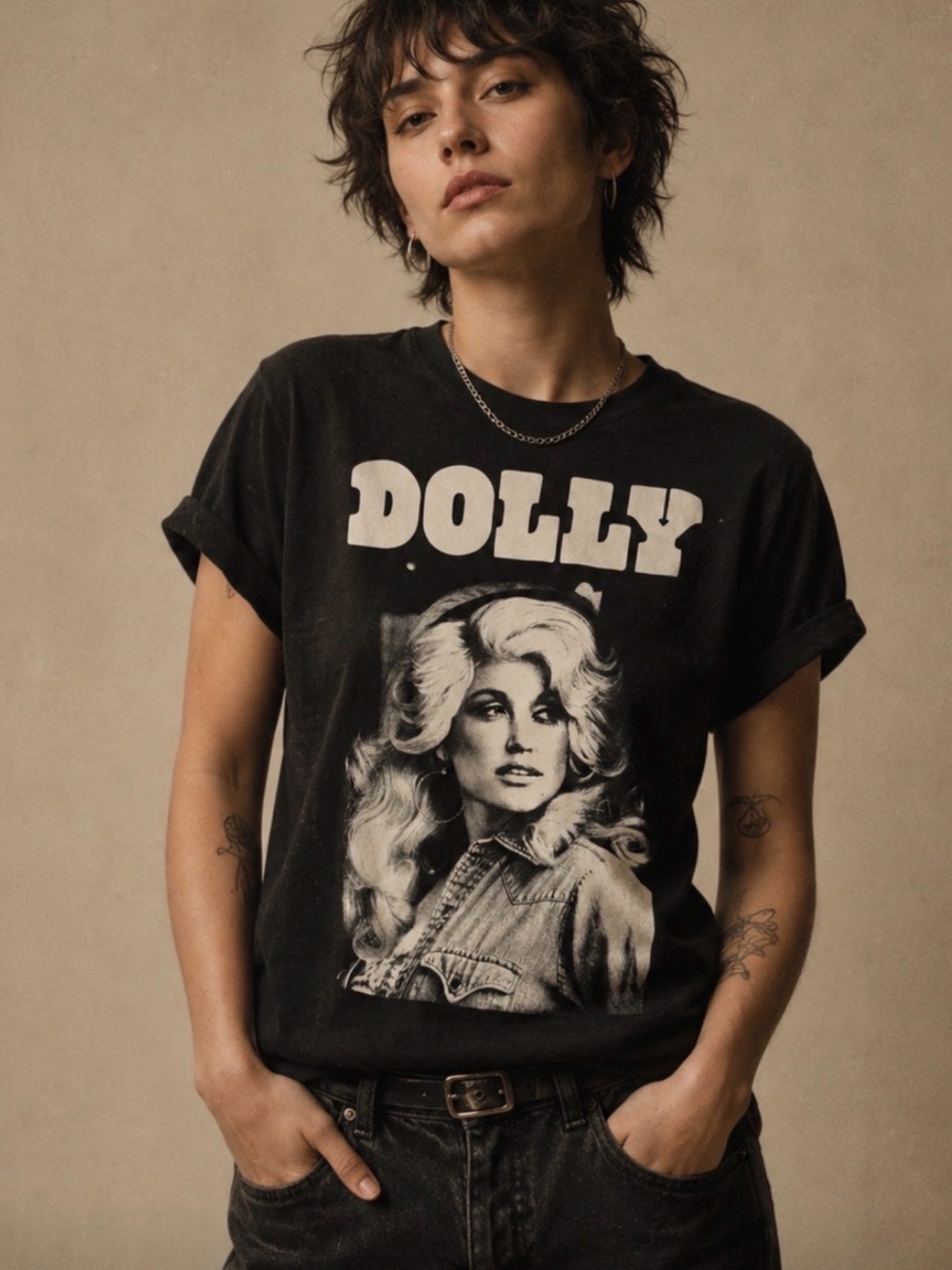 Black Dolly Graphic Tee - Women's Short Sleeve Crew Neck
